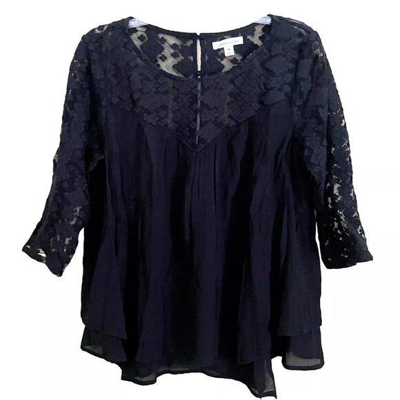 John Paul Richard Black Lace Embroidered Top Blouse Medium NWT Whimsigoth Sheer - Picture 1 of 10